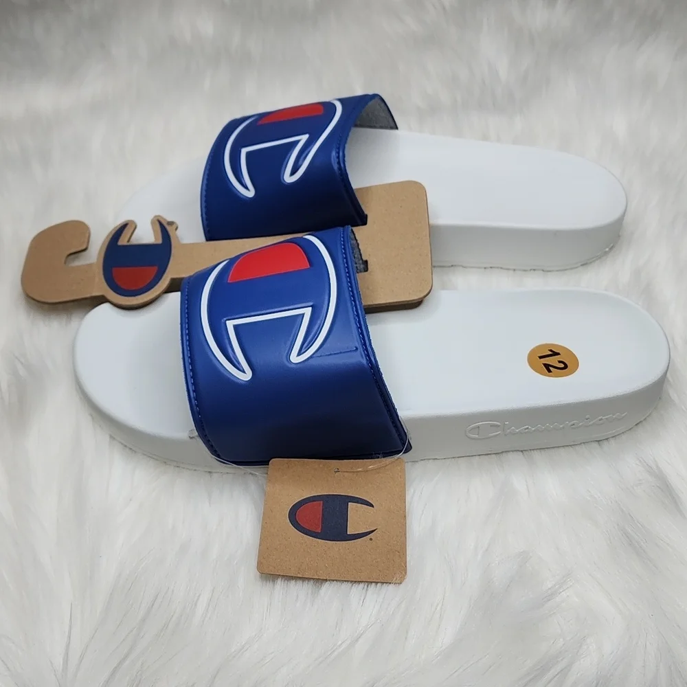 Champion IPO Royal White Slides Sandals Flip Flops